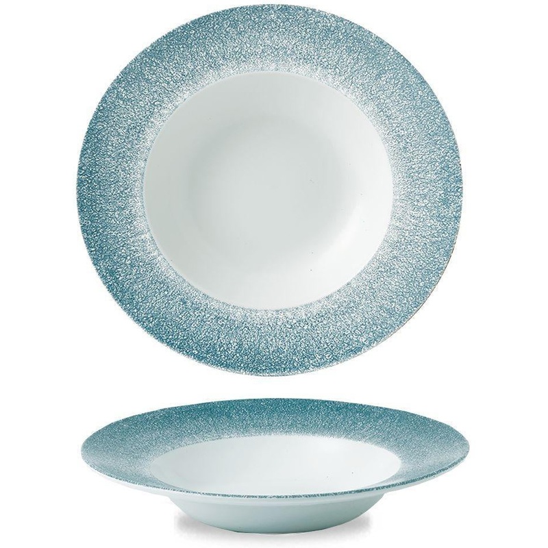 Churchill - Super Vitrified 9.5" Studio Prints Raku Topaz Blue Wide Rim Bowl, Pack of 12 - RKTBVWBM1