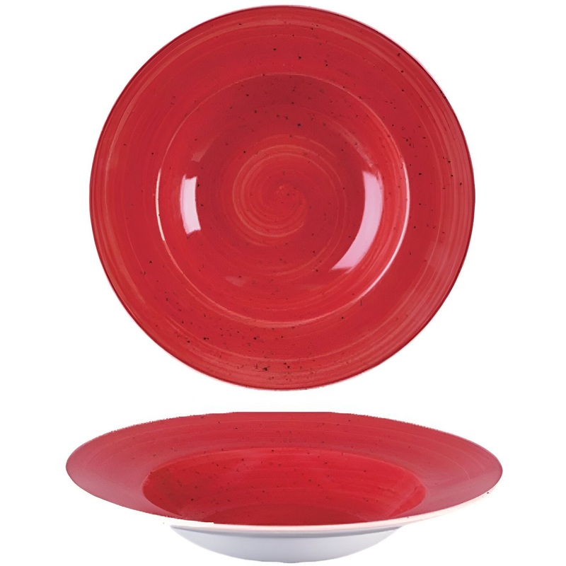 Churchill - 11" Super Vitrified Stonecast Berry Red Wide Rim Bowl, Pack of 12 - SBRSVWBL1