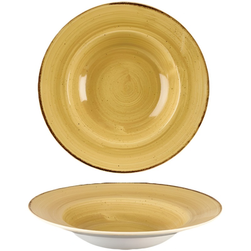 Churchill - 11" Super Vitrified Stonecast Mustard Seed Yellow Wide Rim Bowl, Pack of 12 - SMSSVWBL1