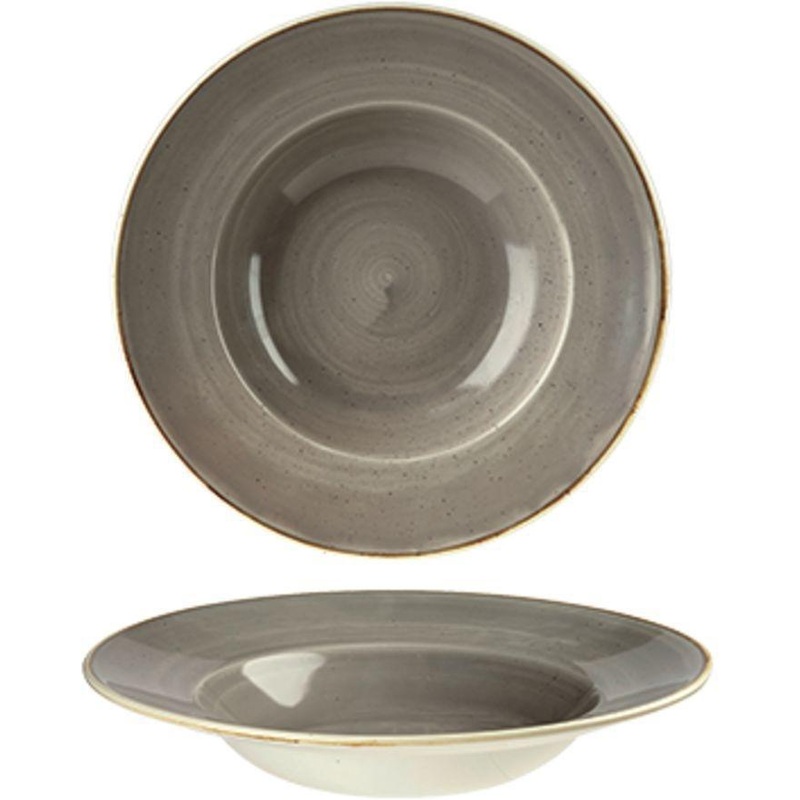 Churchill - 11" Super Vitrified Stonecast Peppercorn Grey Wide Rim Bowl, Pack of 12 - SPGSVWBL1