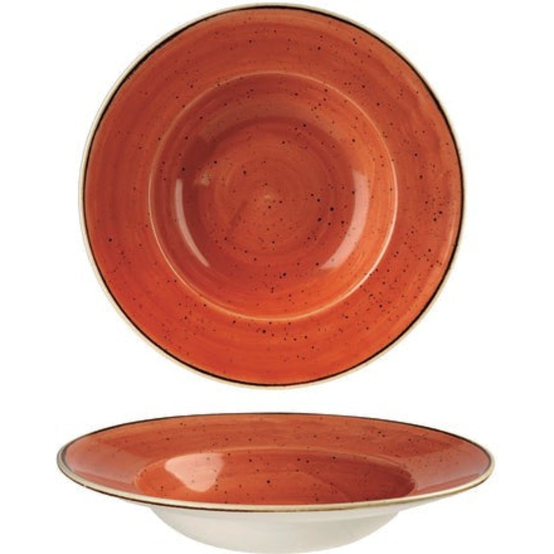 Churchill - 11" Super Vitrified Stonecast Spiced Orange Wide Rim Bowl, Pack of 12 - SSOSVWBL1