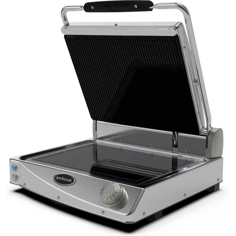 Spidocook - 120 V Black Medium Ribbed Transparent Glass Ceramic Plates Professional Contact Grill  - SAP015R