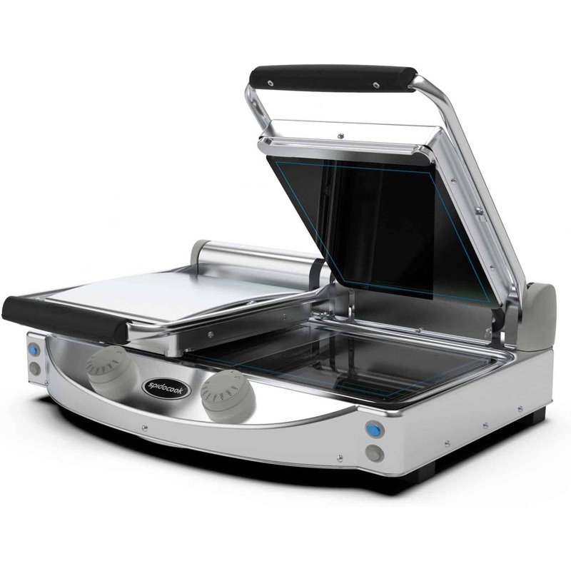 Spidocook - 240V Black Double Ribbed Transparent Glass Ceramic Plates Professional Contact Grill - SAP020PR