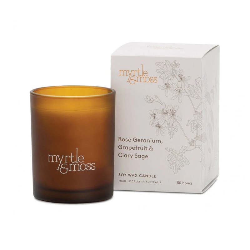 Myrtle and Moss Rose Geranium, Grapefruit & Clary Sage Soy Wax Candle