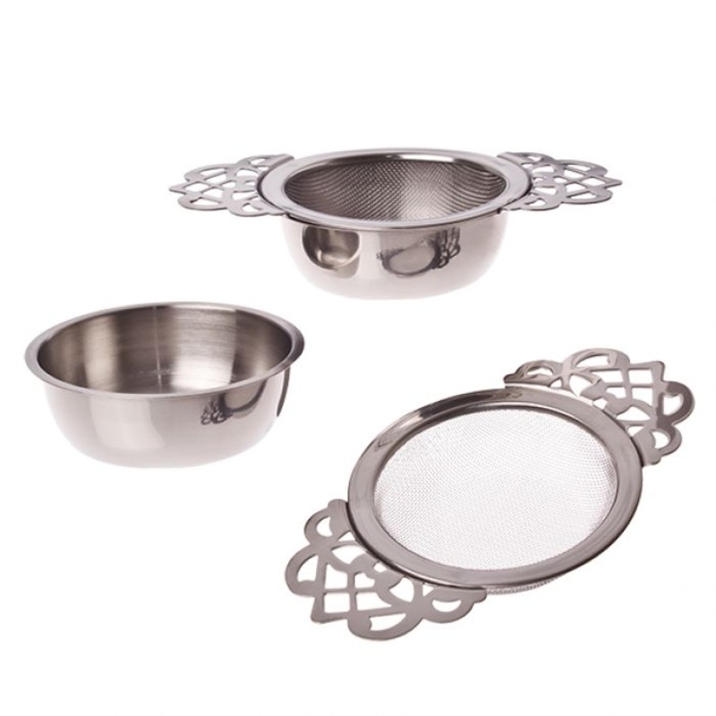 Teaology Vintage Stainless Steel Tea Strainer with Bowl