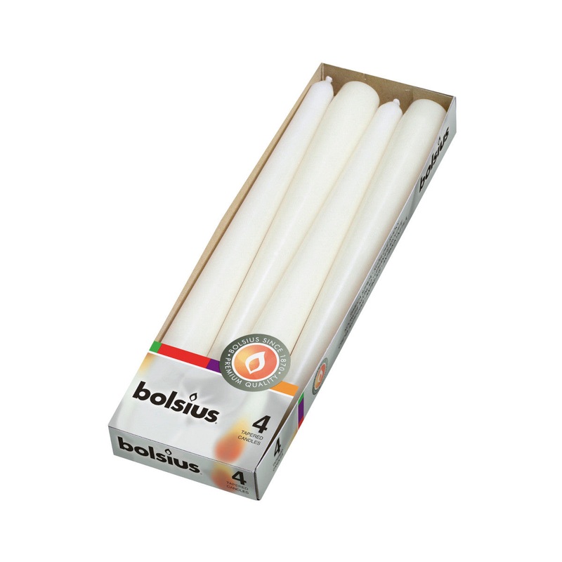 Bolsius Tapered Candles White 24.5cm (Set of 4)