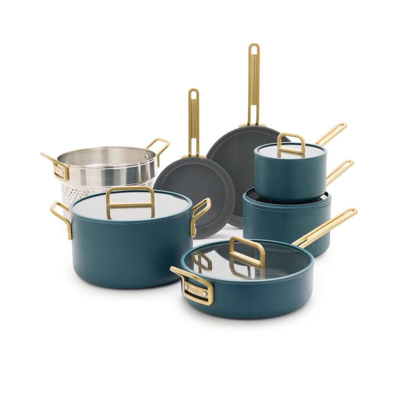 GreenPan Stanley Tucci Ceramic Nonstick Cookware Set Teal 7 Piece