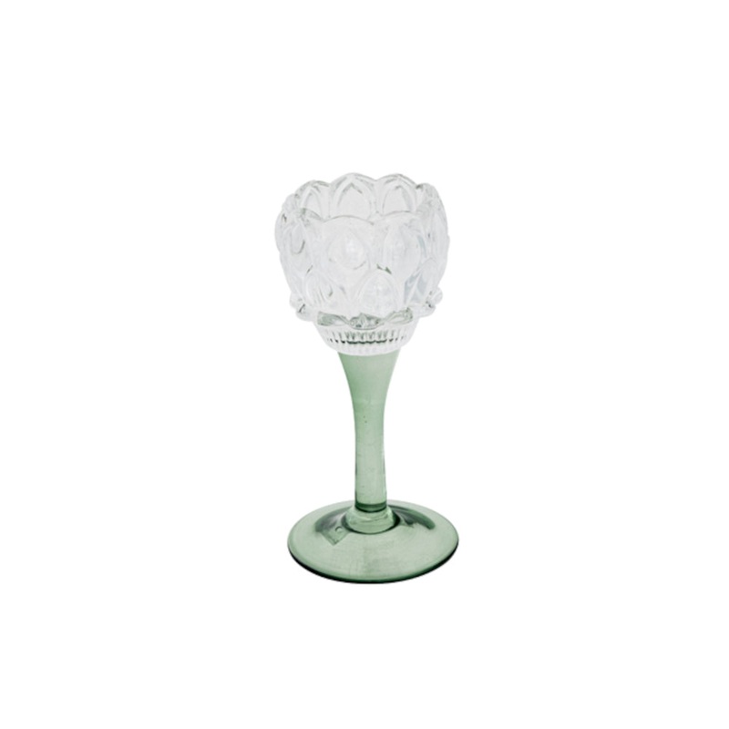 Swing Gifts Zoe Glass Flower Votive Clear/Green Medium 16cm