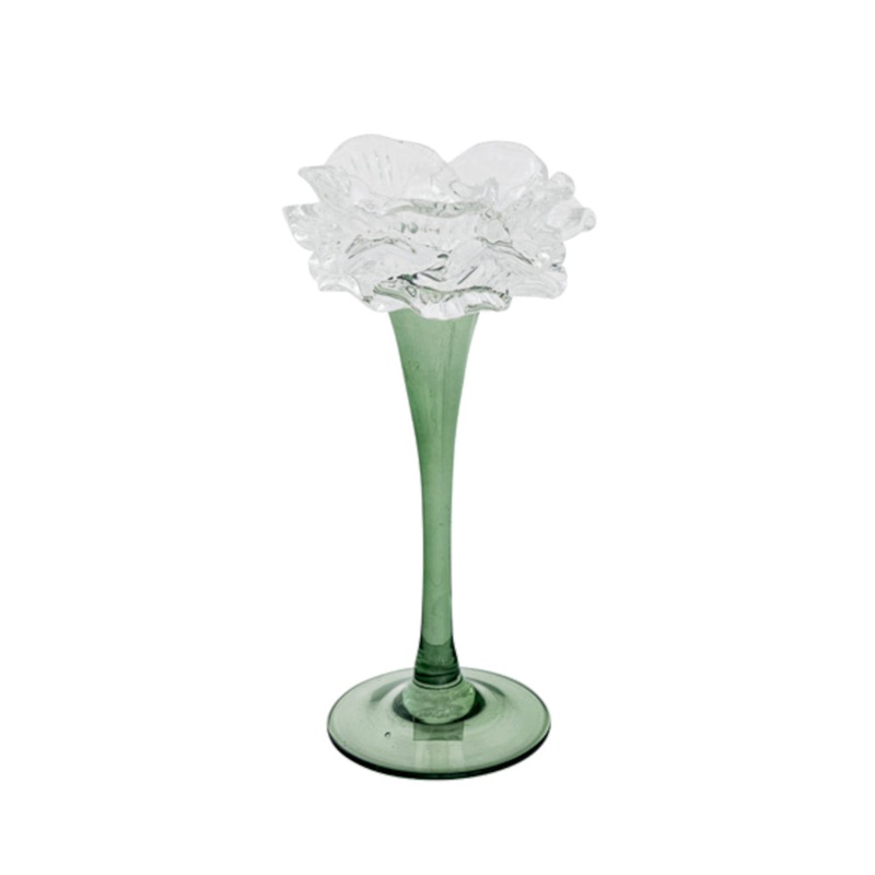 Swing Gifts Zoe Glass Stem Flower Votive Clear/Green Large 19cm