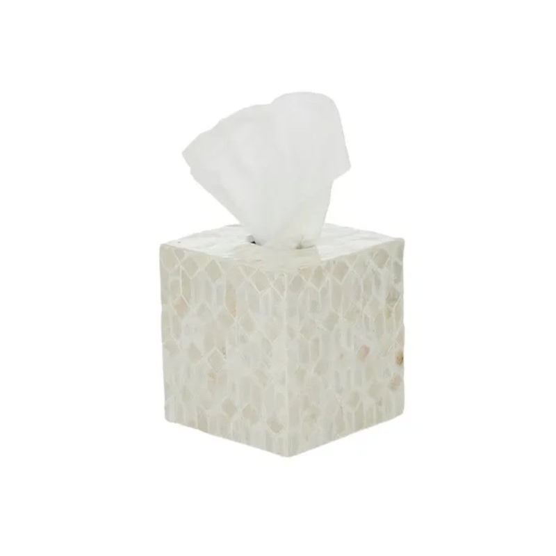 Belle Inlay Square Tissue Box Cover Ivory