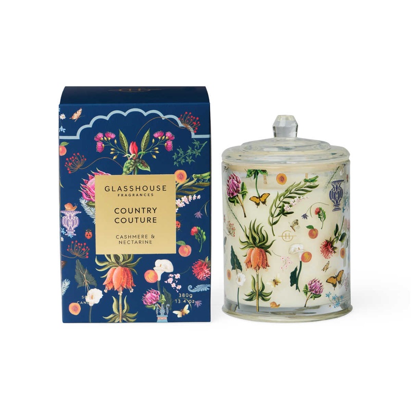 Glasshouse Fragrances Country Couture Cashmere & Nectarine Triple Scented Soy Candle 380g