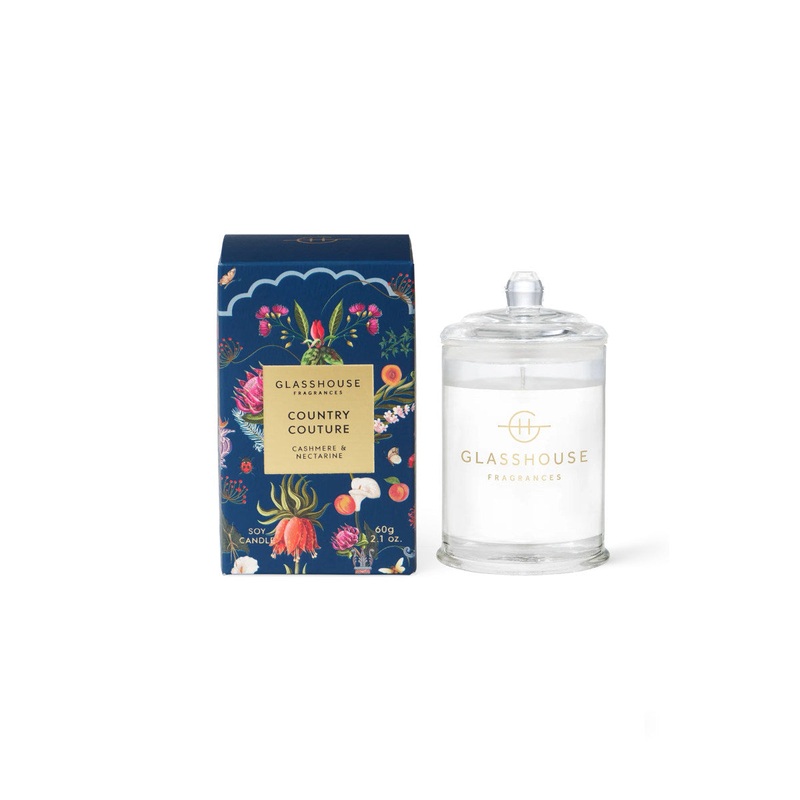 Glasshouse Fragrances Country Couture Cashmere & Nectarine Triple Scented Soy Candle 60g