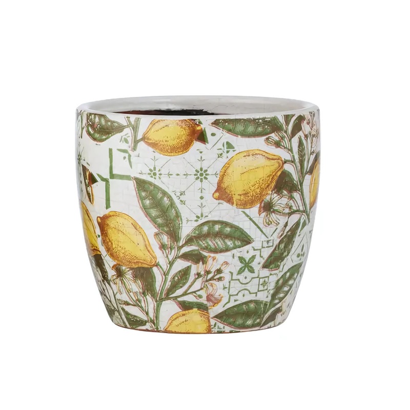 Limoni Ceramic Pot Green & Yellow Large 19 x 17cm
