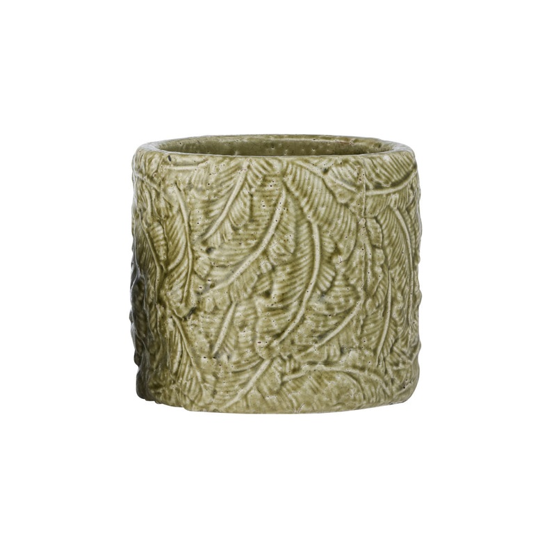 Vila Embosssed Leaf Ceramic Pot Sage Large