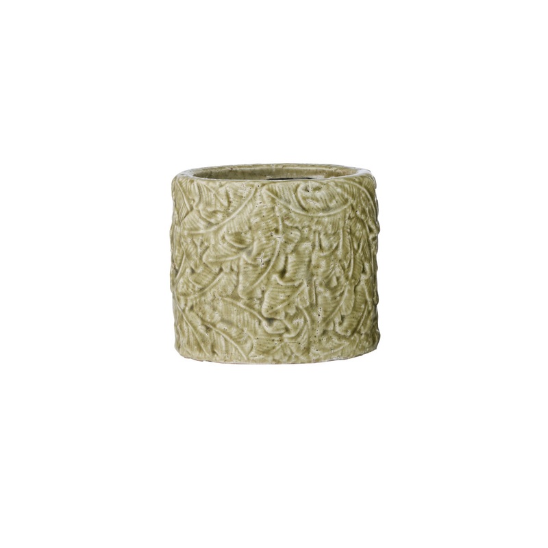 Vila Embosssed Leaf Ceramic Pot Sage Small