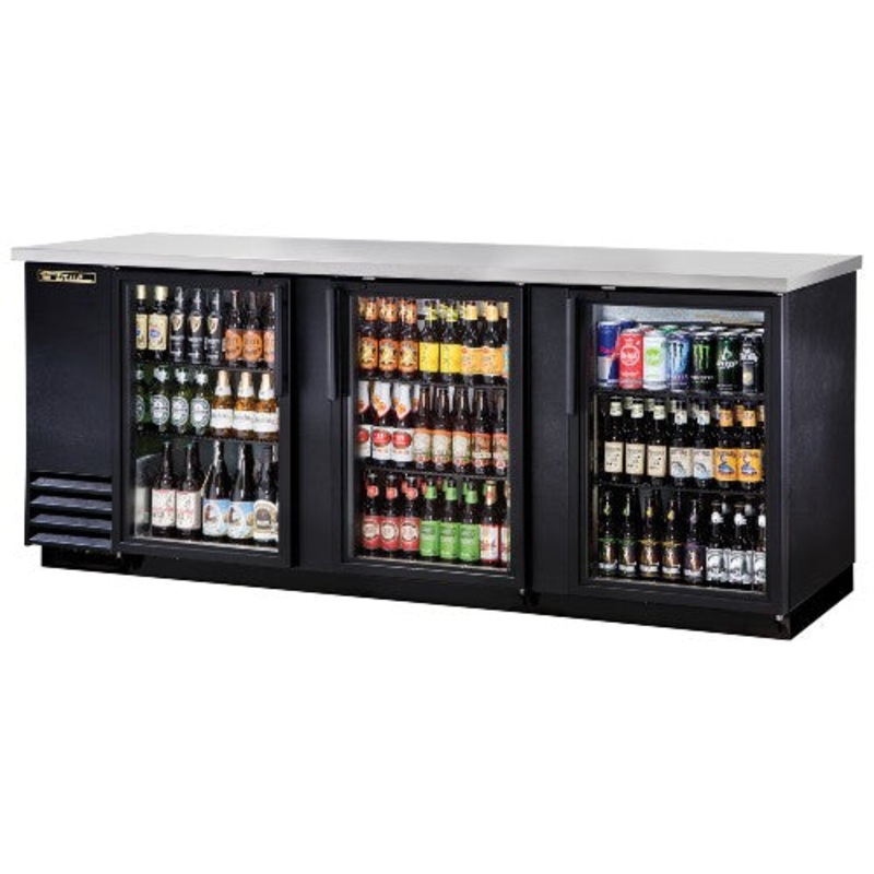 True TBB-4G-HC-LD Back Bar Cooler, 3 Glass Door, 90 3/8" Wide, Black