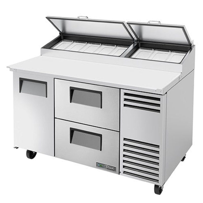 True TPP-AT-60D-2-HC Pizza / Deli Prep Table, 1 Door, 2 Drawers, Angled Top, 60 1/4" Wide