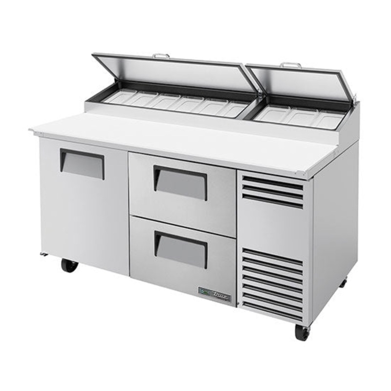 True TPP-AT-67D-2-HC Pizza/Deli Prep Table, 1 Door, 2 Drawers, Angled Top, 67" Wide