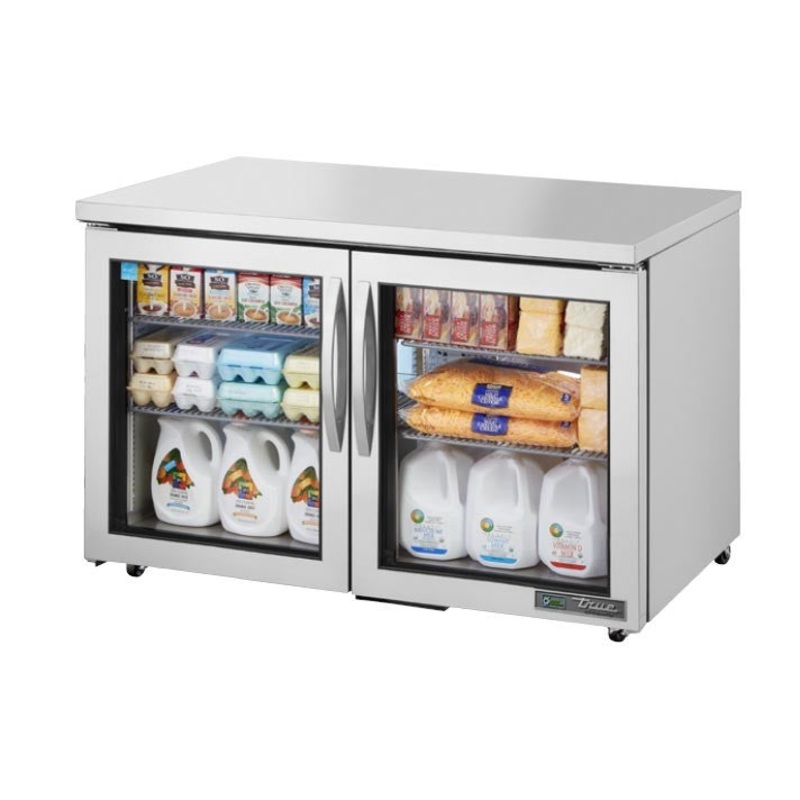 True TUC-48G-HCFGD01 Undercounter Refrigerator, 2 Glass Door, 48 3/8" Wide, S/S
