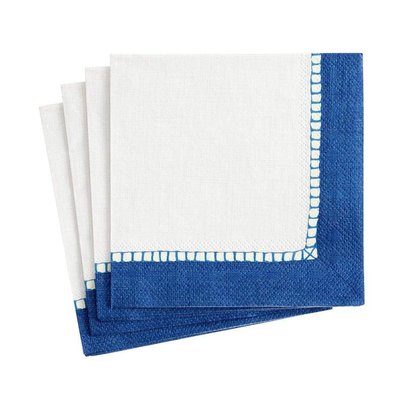 Blue Linen Border Paper Cocktail Napkins