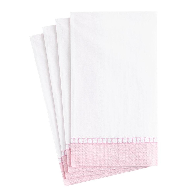 Linen Border Paper Guest Towel Napkins in Petal Pink - 15 Per Package