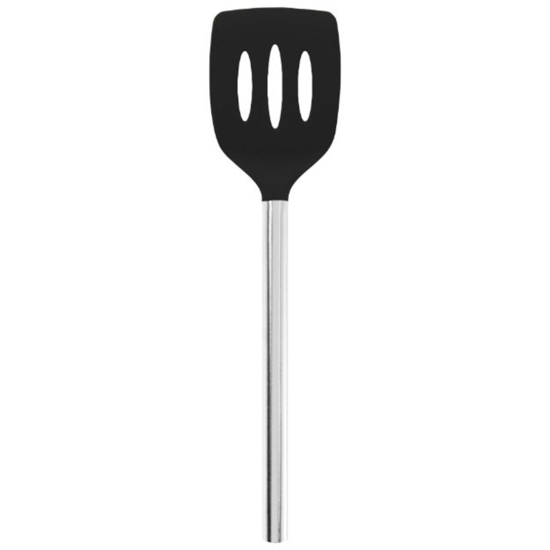 Silicone Slotted Turner with Stainless Steel Handle, Black