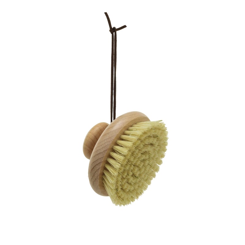 Beech Wood Brush w/ Round Handle & Leather Tie