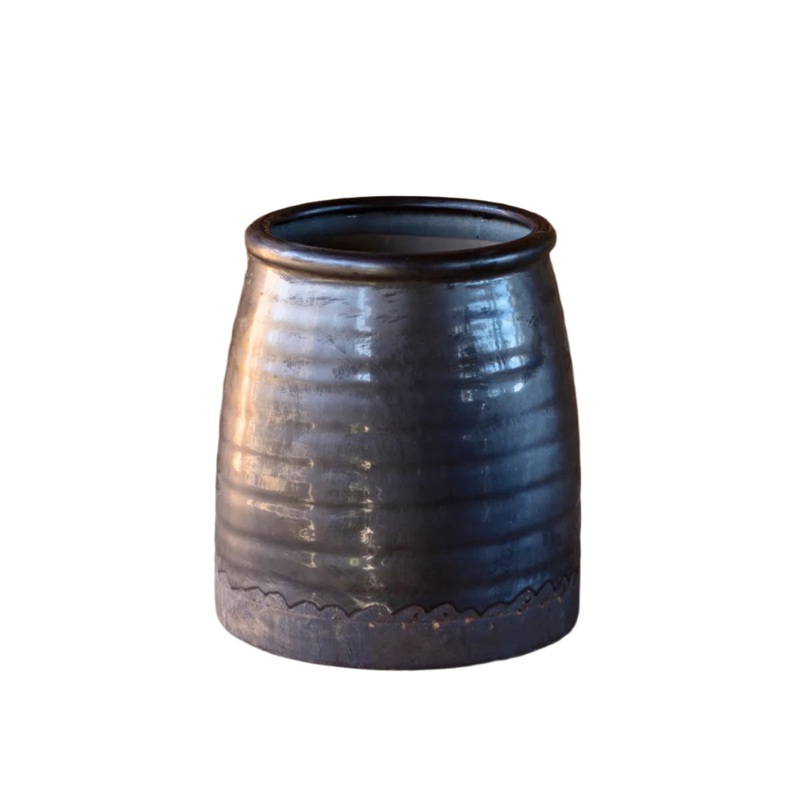 Smoked Glazed Pottery Butterchurn Vase, Large