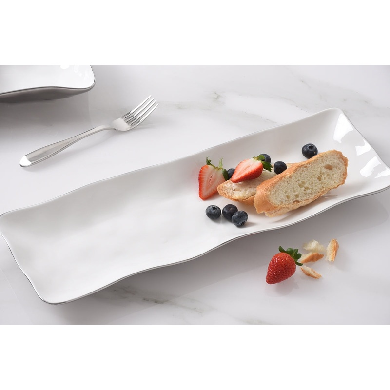 Thin & Simple Rectangular Serving Piece, White/Titanium