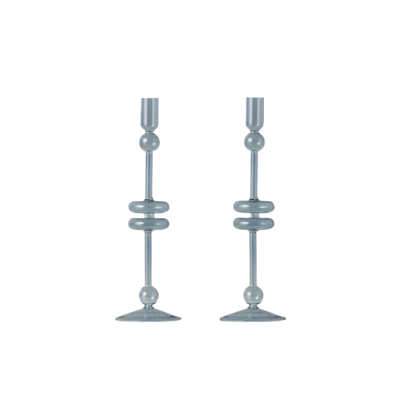 Denim Glass Candlesticks Set/2, Large