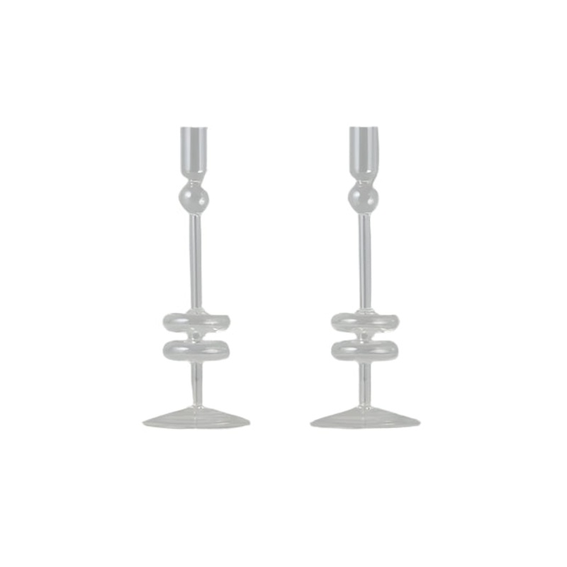 Clear Glass Candlesticks Set/2, Medium
