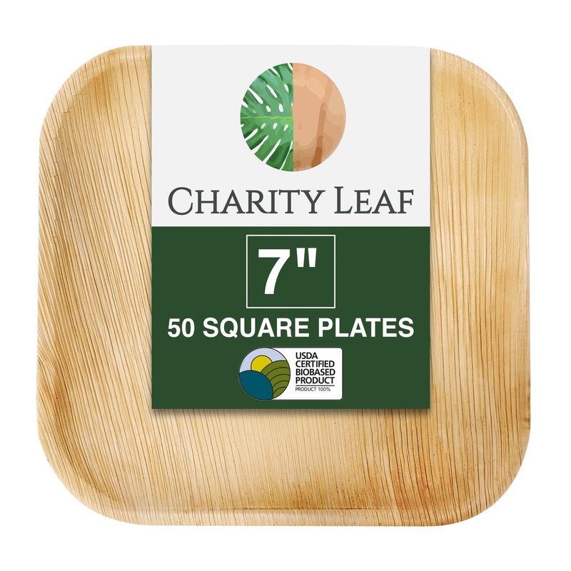 Palm Leaf Square Plate, 7" Pack/25