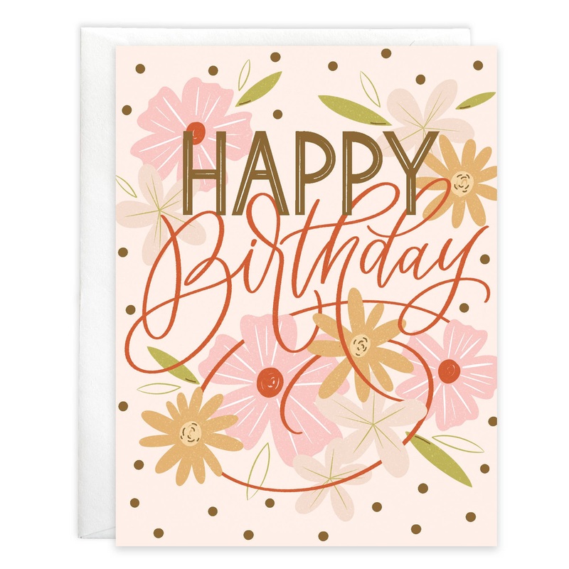 Birthday Greeting Card - Sweet Flowers/Dots