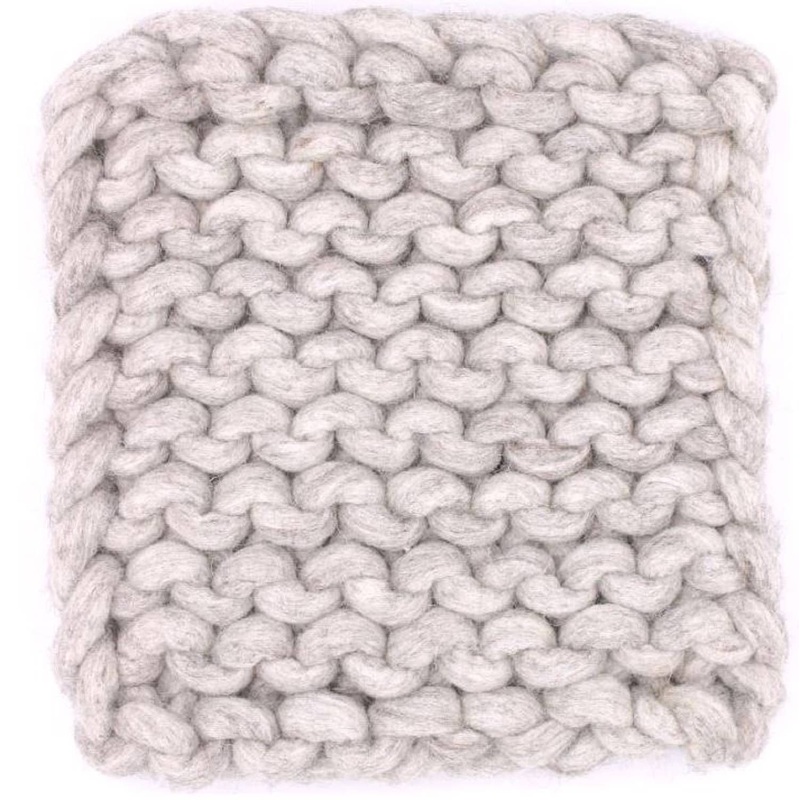 Chain Knitted Trivet Light Grey 8x8 Wool