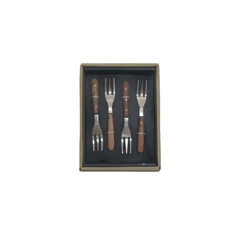 Cocktail Forks w/ Wood Handles in Giftbox - S/4
