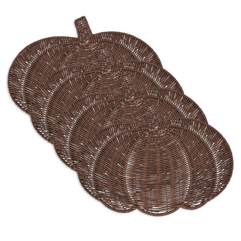 Fall Harvest Rattan Pumpkin Placemat - Brown Set/4