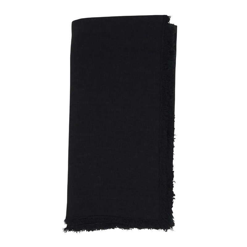 Fringed Design Stone Washed Napkins - Black Set/4
