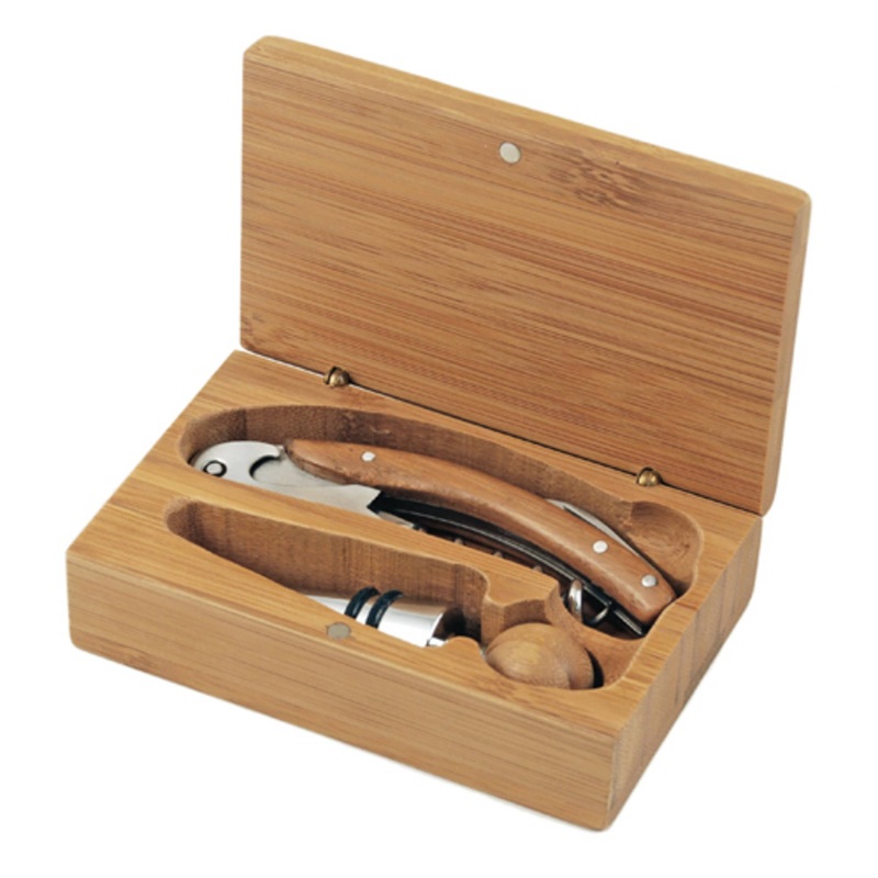 Keepsake Bamboo Wine Accessory Set w/ Storage Box - Set of