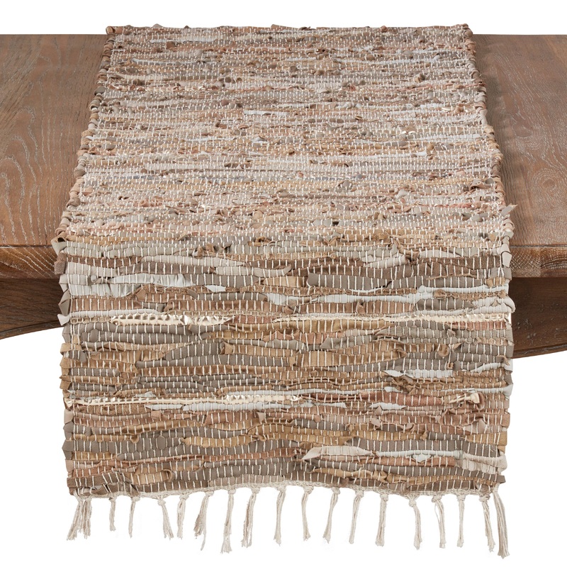 Leather Chindi Runner - Natural 16"x90"