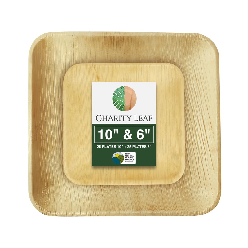 Palm Leaf Square Plate Dinner Set, 10" & 6" Pk/50