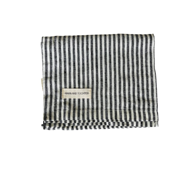 Pure French Linen Tea Towel - Charcoal Pinstripes