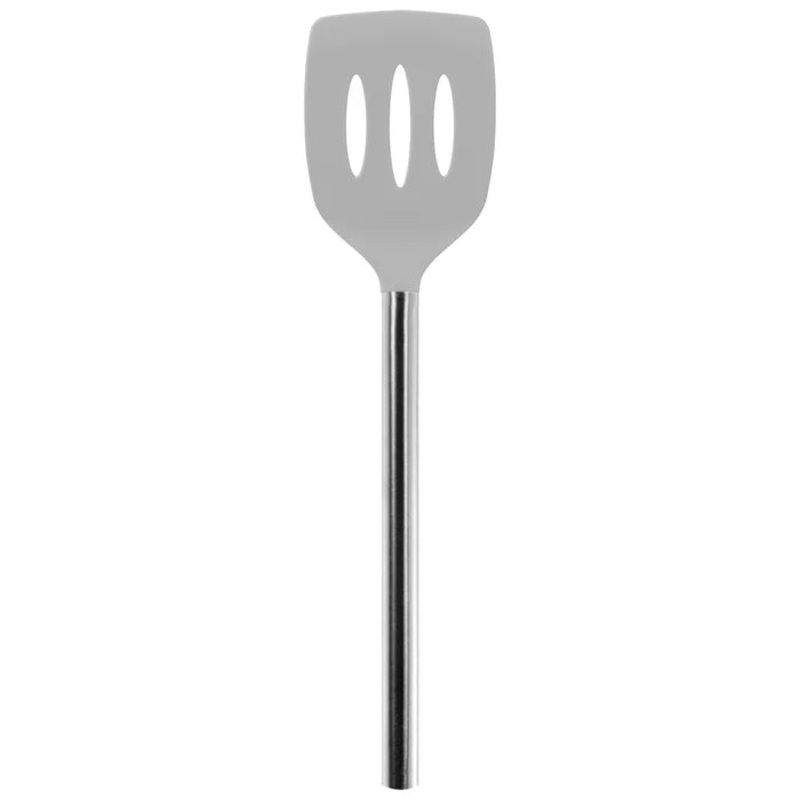 Silicone Slotted Turner with Stainless Steel Handle, Gray