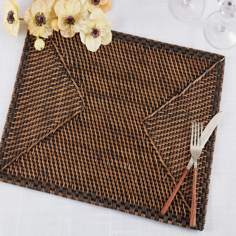 Woven Rattan Placemat 14"x19" - Brown, Set/4