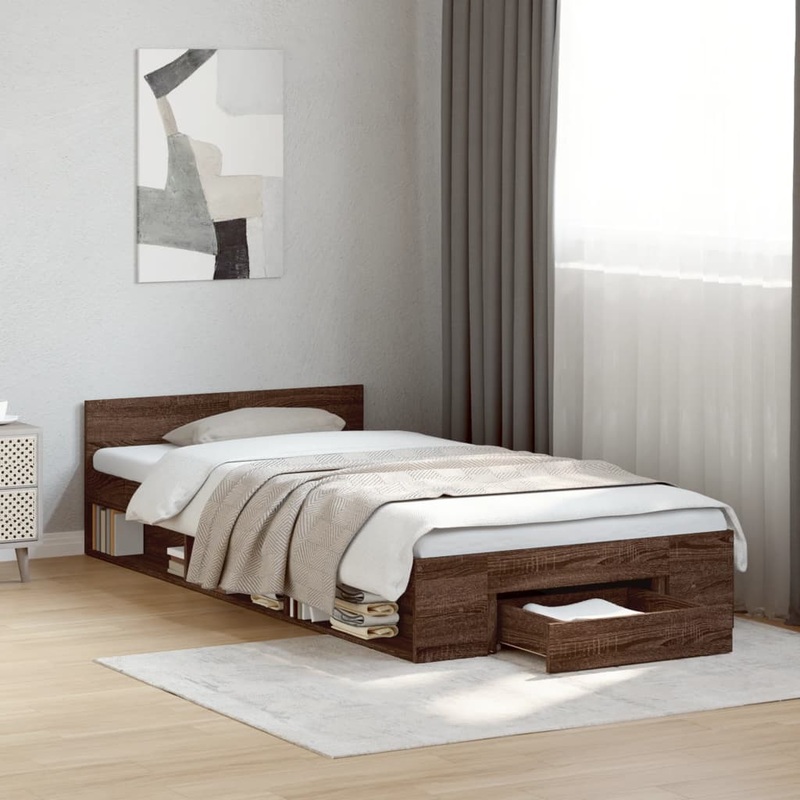 Cadre de lit avec tiroir sans matelas chne marron 90x190 cm