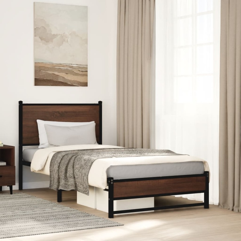Cadre de lit en mtal sans matelas chne marron 75x190 cm