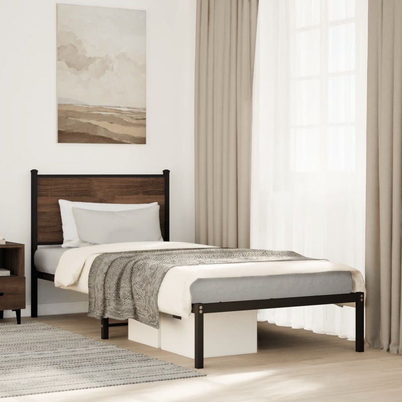 Cadre de lit en mtal sans matelas chne marron 80x200 cm
