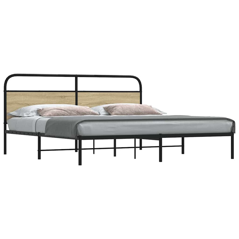 Cadre de lit en mtal sans matelas chne sonoma 193x203 cm