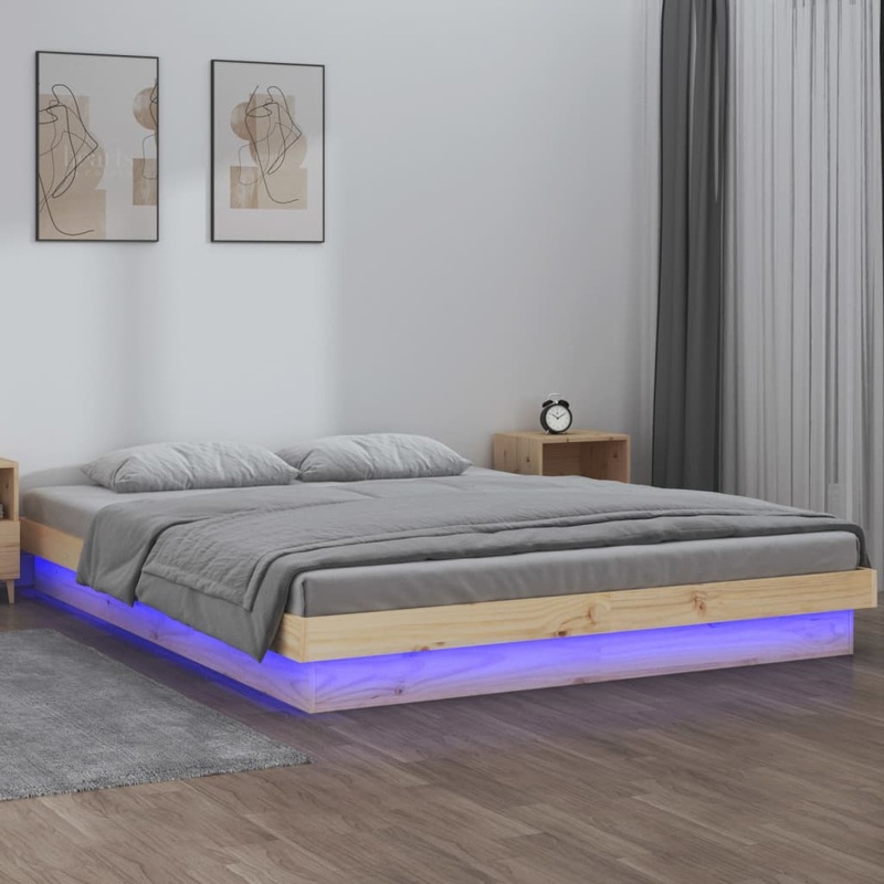 Cadre de lit  LED sans matelas 200x200 cm bois massif