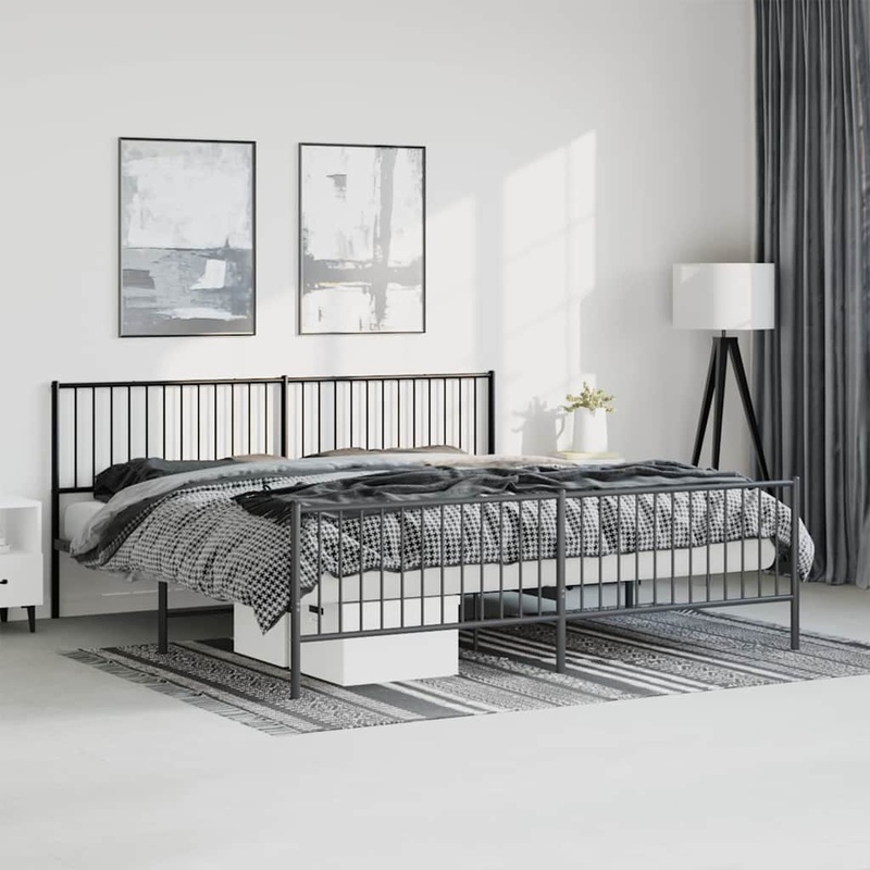 Cadre de lit mtal sans matelas avec pied de lit noir 193x203cm