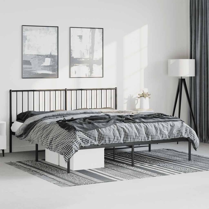 Cadre de lit mtal sans matelas avec tte de lit noir 183x213cm